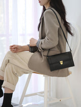 Classic Gold Buckle Leather Square Shoulder Bag