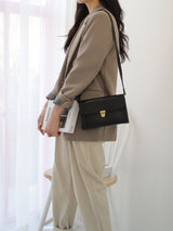 Classic Gold Buckle Leather Square Shoulder Bag