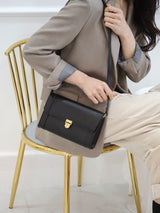 Classic Gold Buckle Leather Square Shoulder Bag