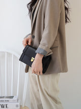 Classic Gold Buckle Leather Square Shoulder Bag